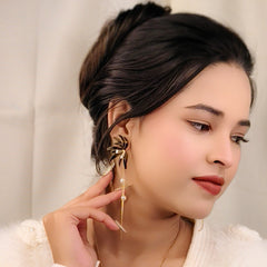 Golden Palm Pearl Drop Earrings