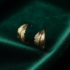 Golden Fern Leaf Stud Earrings