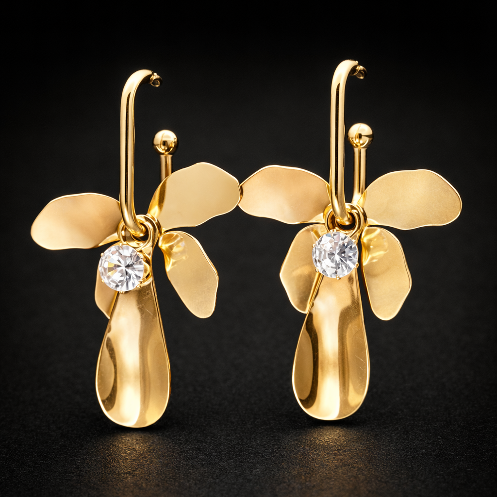 Golden Petal Drop Earrings