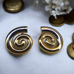 Golden Vortex Spiral Stud Earrings